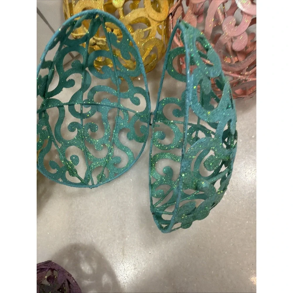 Set Of 6Vintage Pier 1 Metal Scroll Glitter Eggs Easter 003
